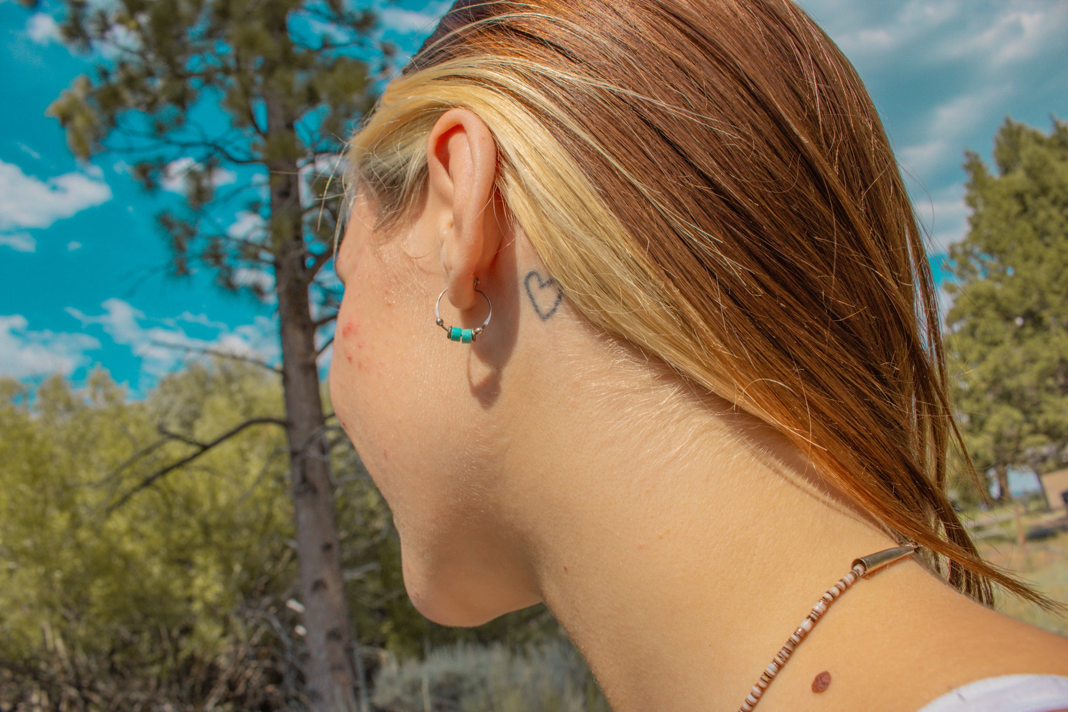 turquoise bead hoop earrings silver tone small boho minimalist hoops