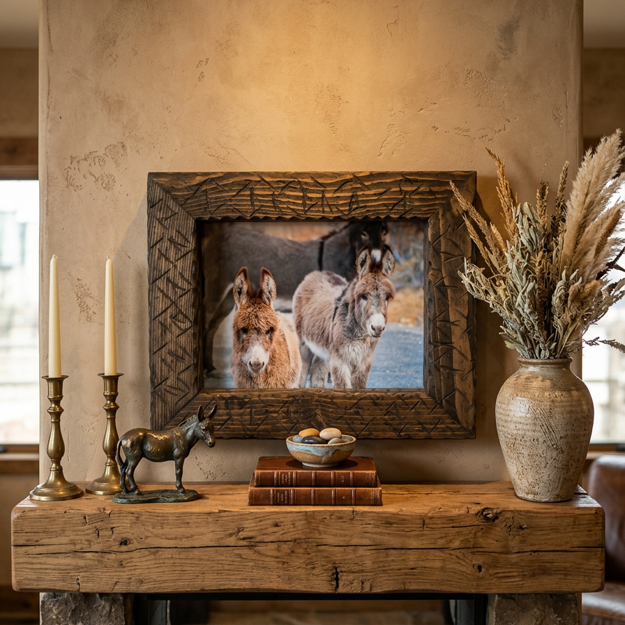Framed photograph of three burros in Big Bear, California
