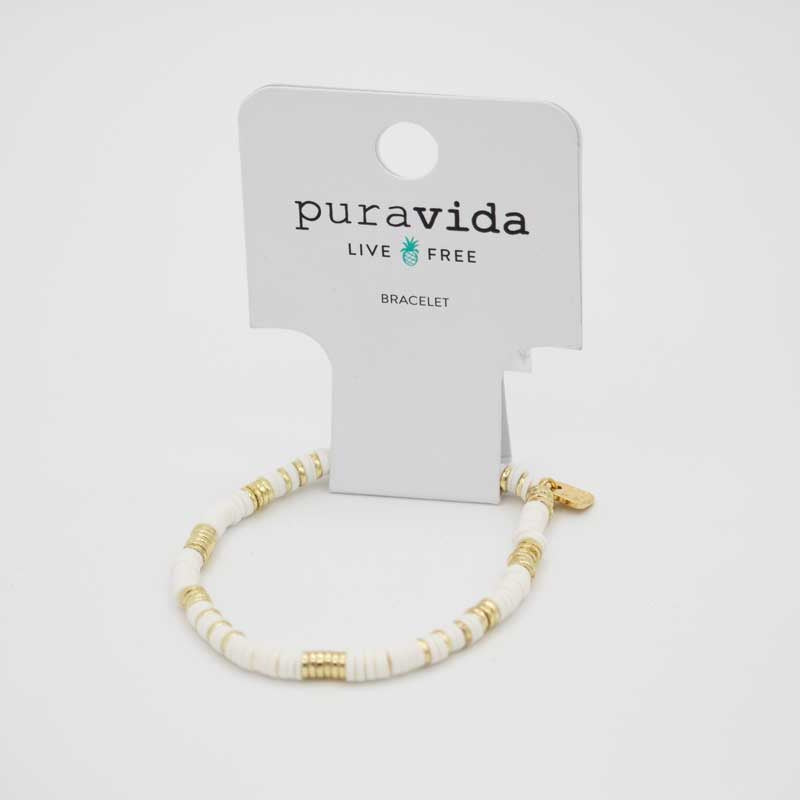 Pura Vida White Disc Stretch Bracelet