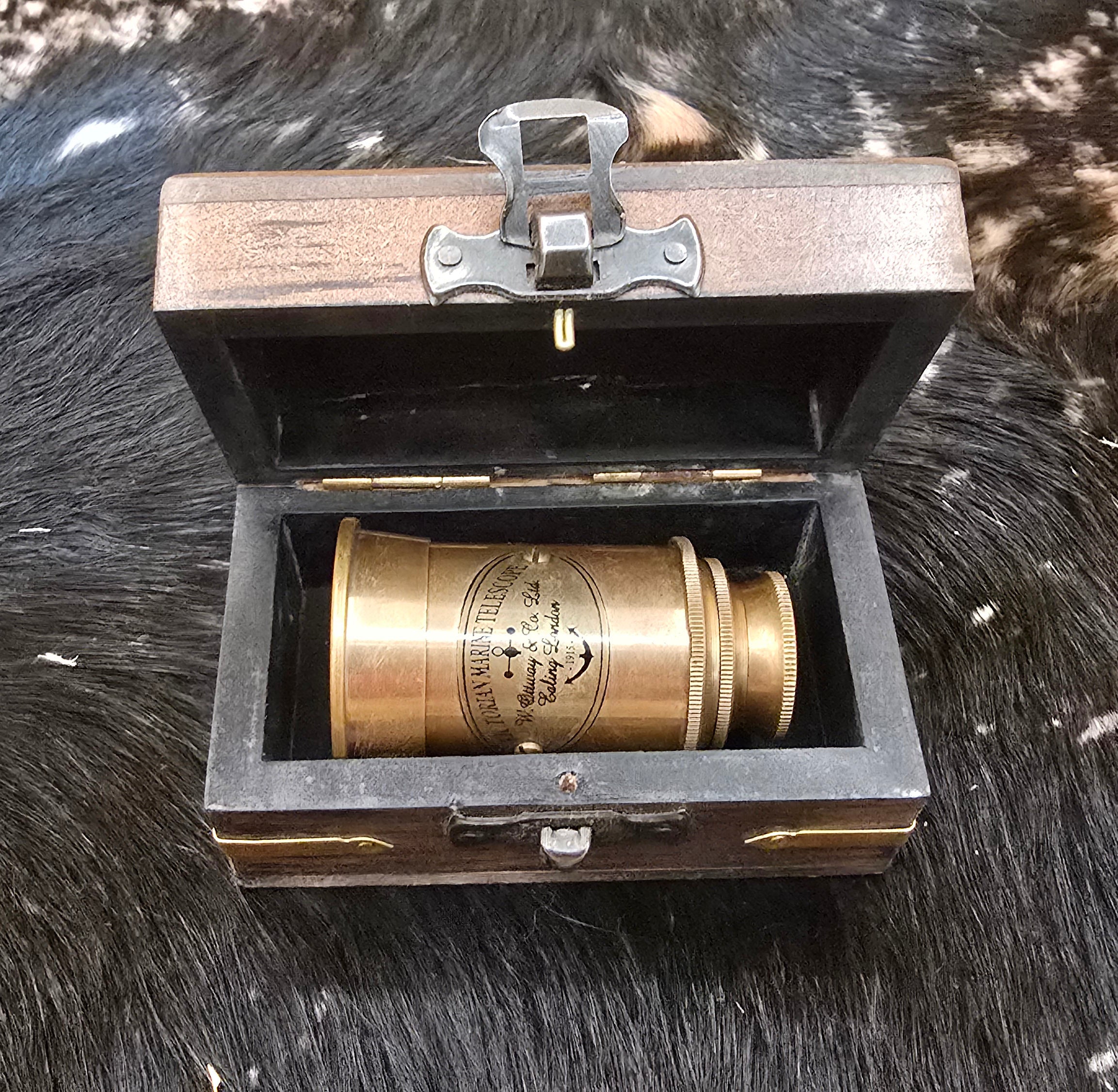 Victorian Brass Telescope w/ Box, Antique Finish, Handheld Monocular Spyglass
