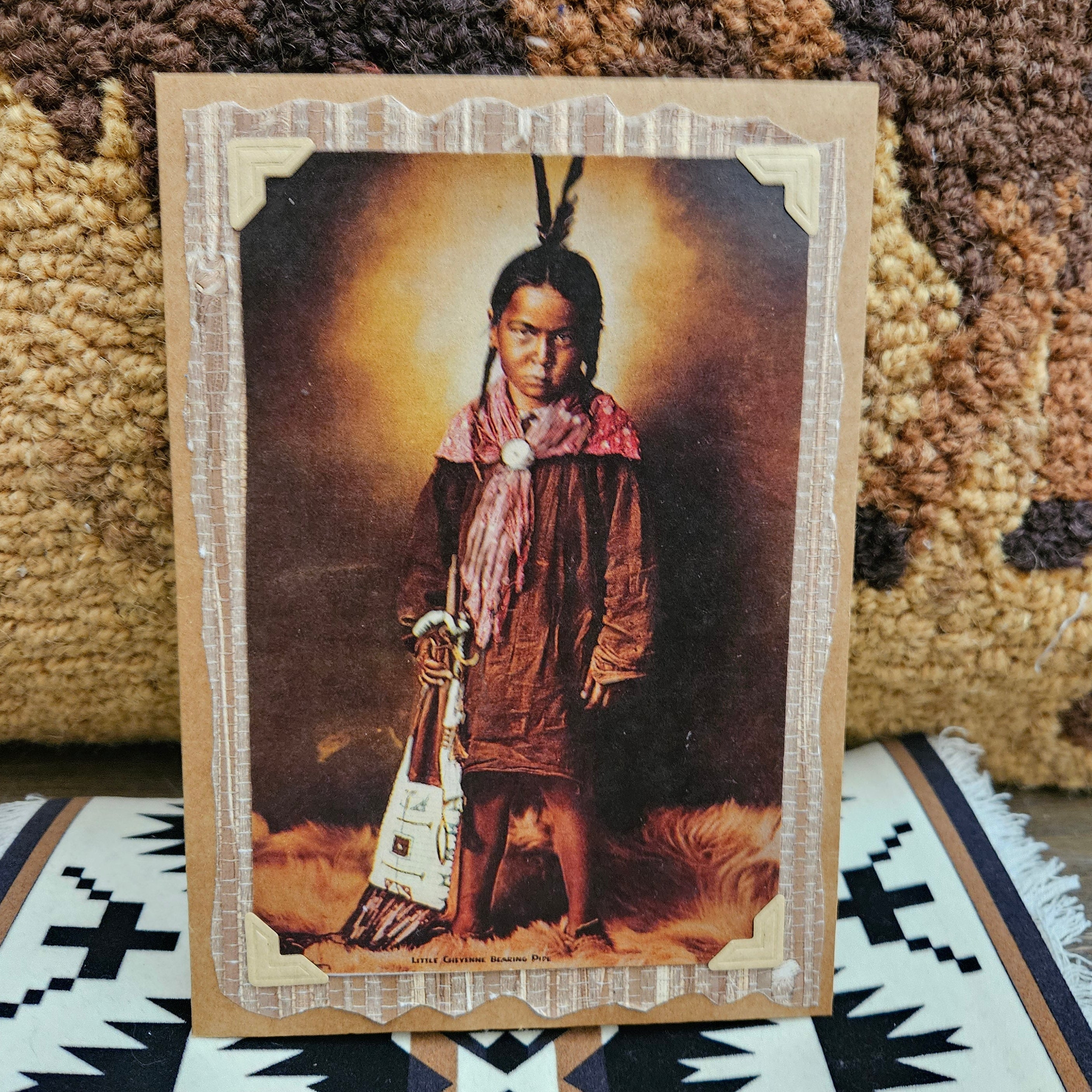 Beautifully Hand Crafted Custom Created Greeting Card Series by Diane Stegman "Little Cheyenne Bearing Pipe"