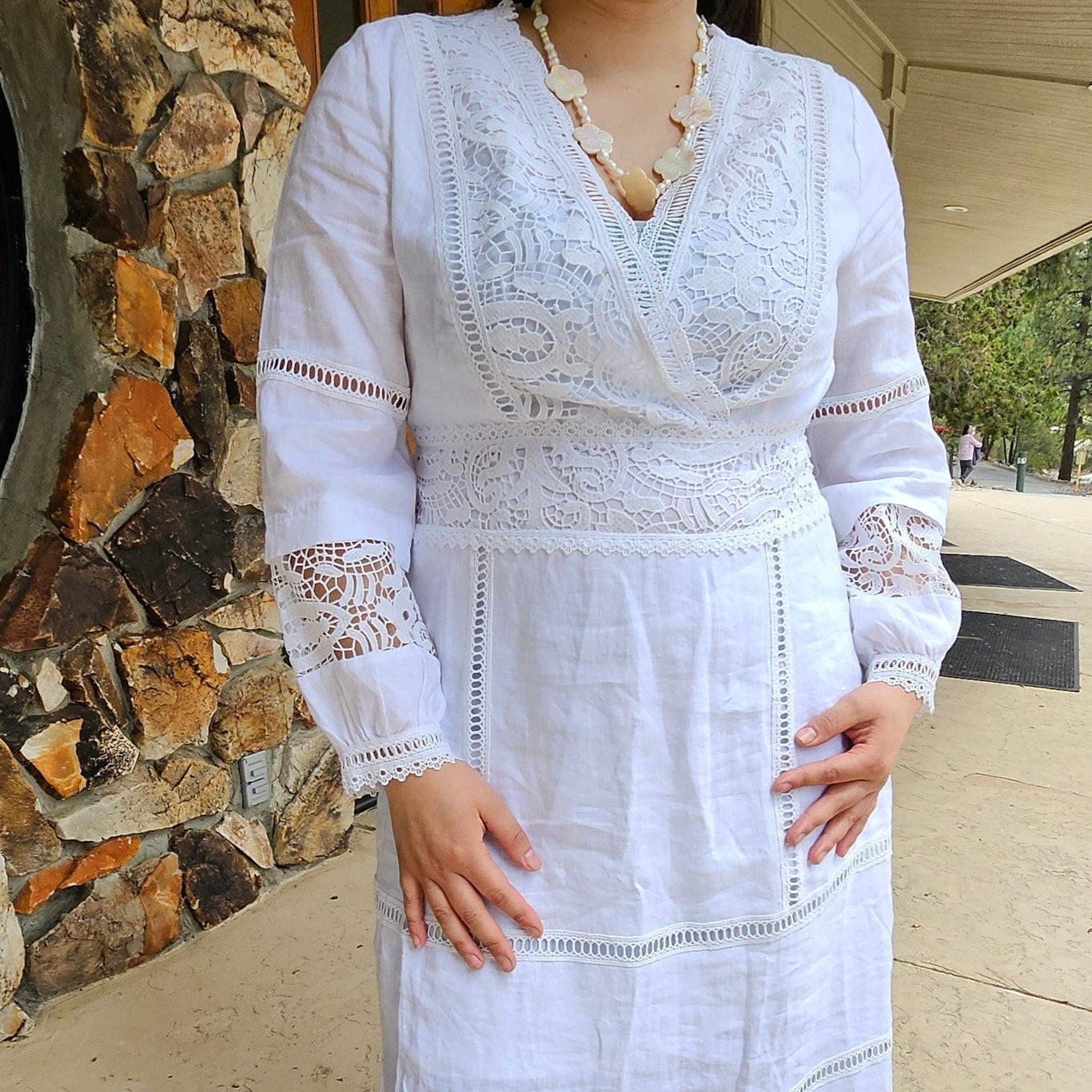 Soft Surroundings Araminta Missy White Cotton Eyelet and Lace Dress