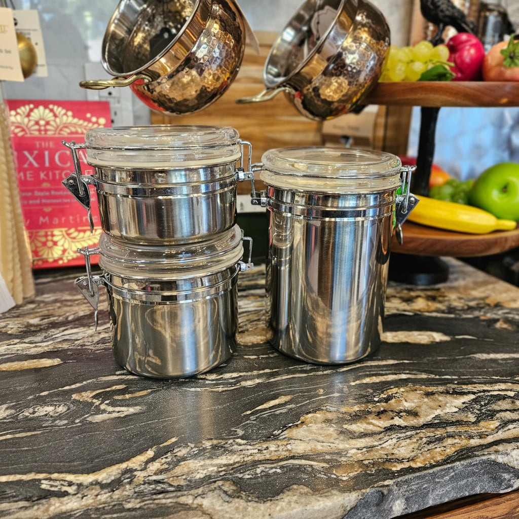 Stainless Steel Food Storage Container Set 3-Piece Airtight Canisters with Locking Lids