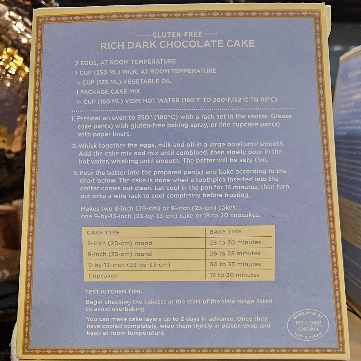 William Sonoma Gluten Free Rich Dark Chocolate Cake MIx
