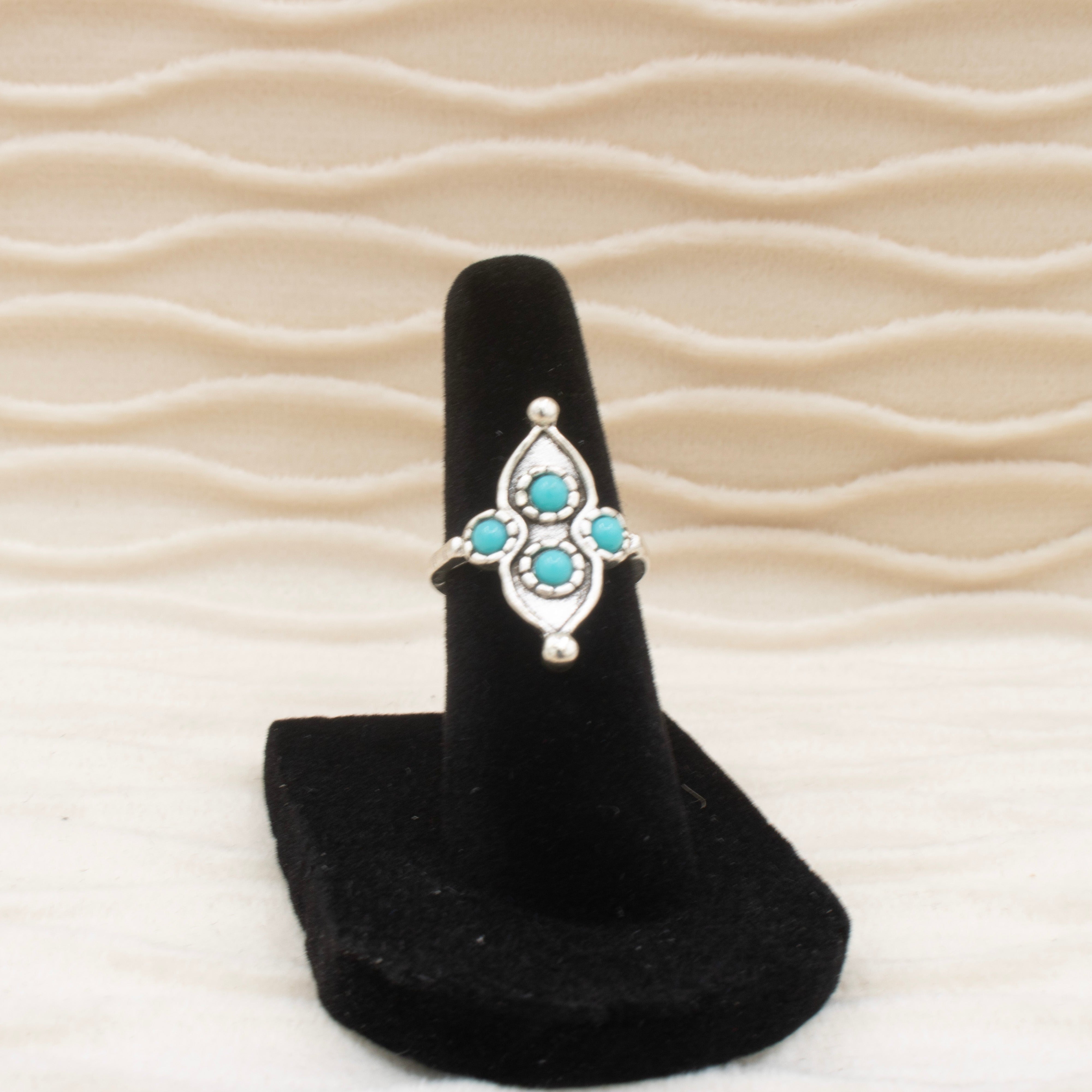 Silver Tone Four Stone Faux Turquoise Ring Size 4.5
