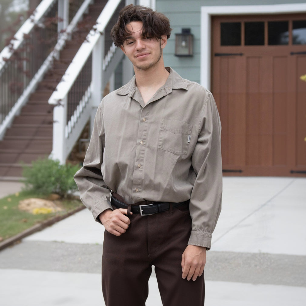 American Traditional Guess Jeans Long Sleeve Sand Brown Button-up