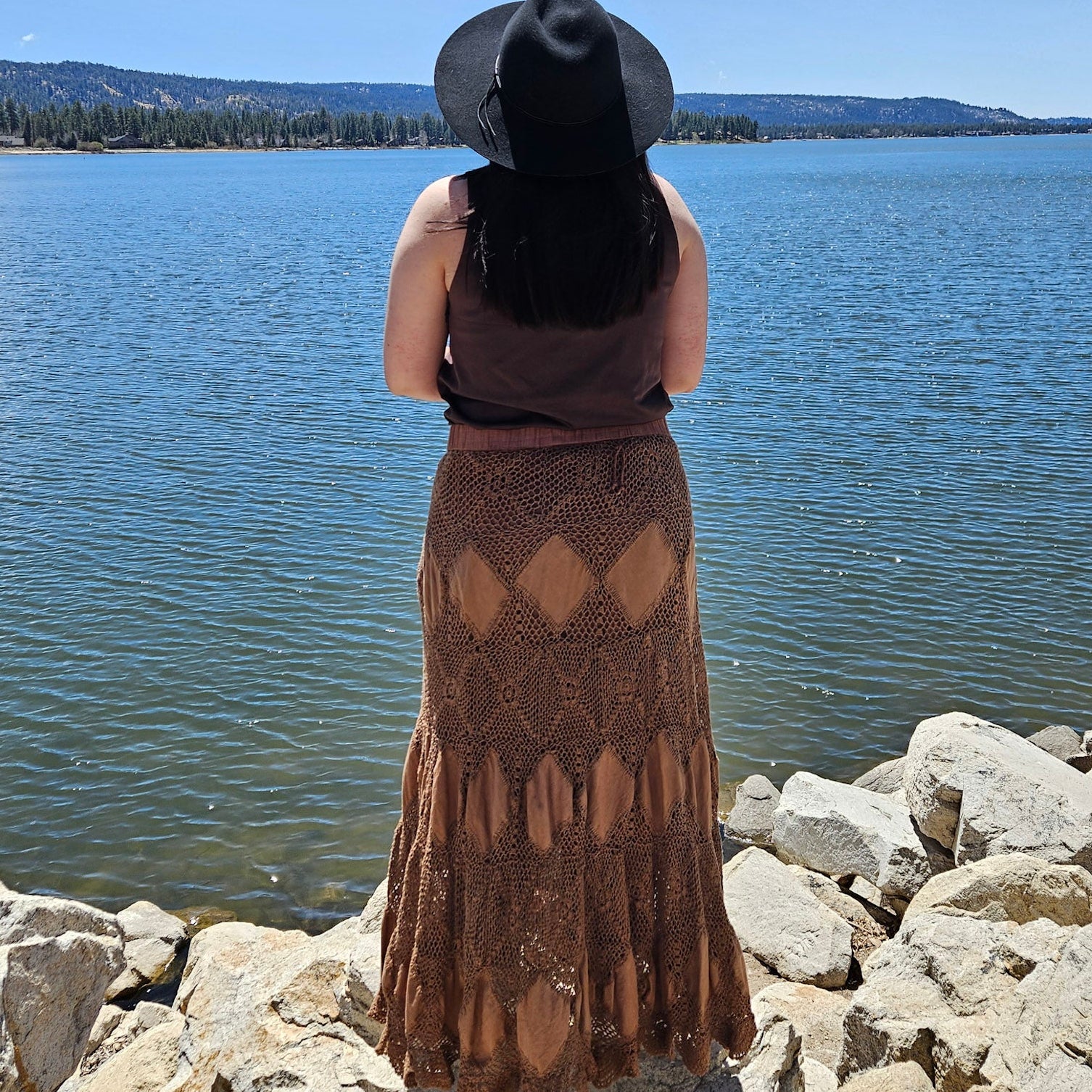 Vintage Bohemian Crochet Lase Brown Skirt