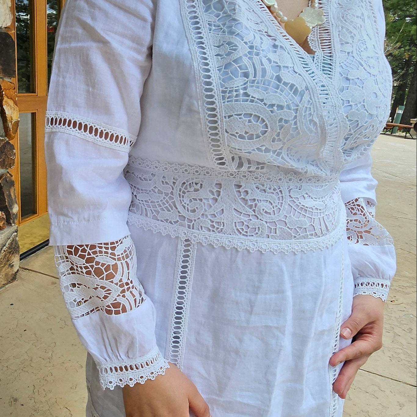 Soft Surroundings Araminta Missy White Cotton Eyelet and Lace Dress
