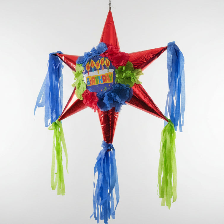 Red Happy Birthday Star Pinata With Candy