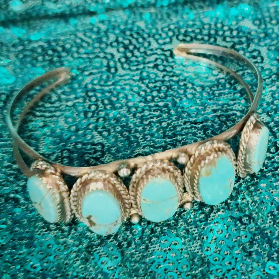 Vintage Navajo Blue Turquoise Cuff Bracelet Sterling Silver