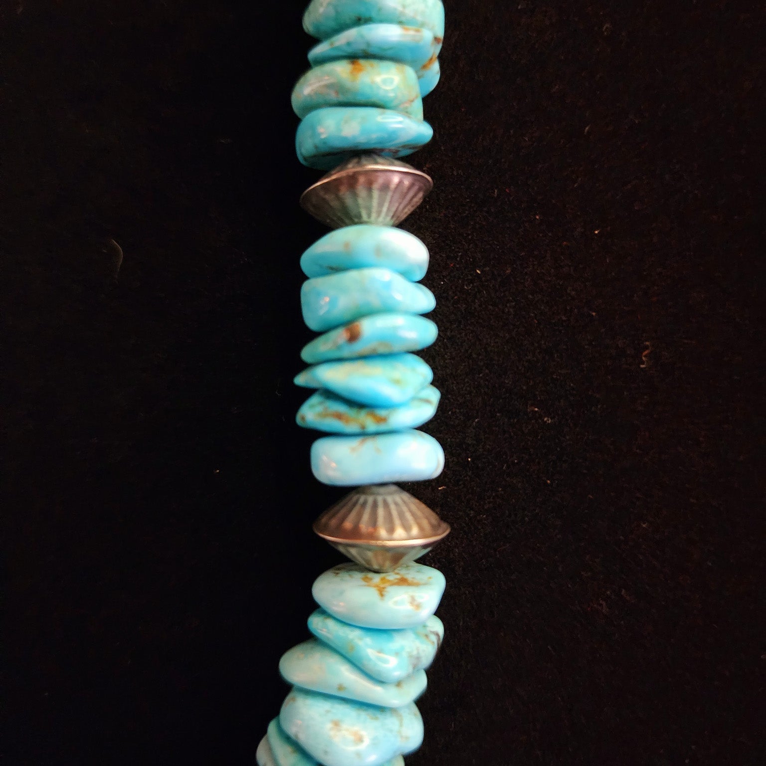 Vintage Turquoise Pearl Fluted Sterling Silver Necklace