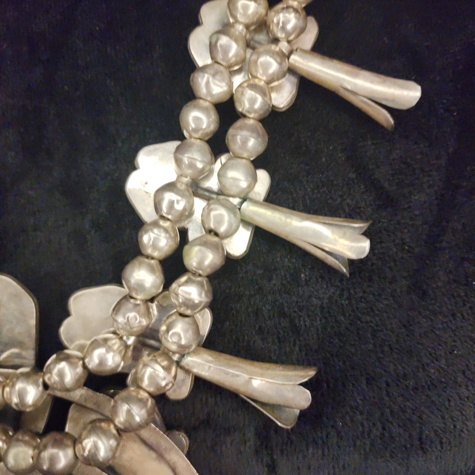 Vintage Navajo Sterling Silver Royston Turquoise Squash Blossom Necklace