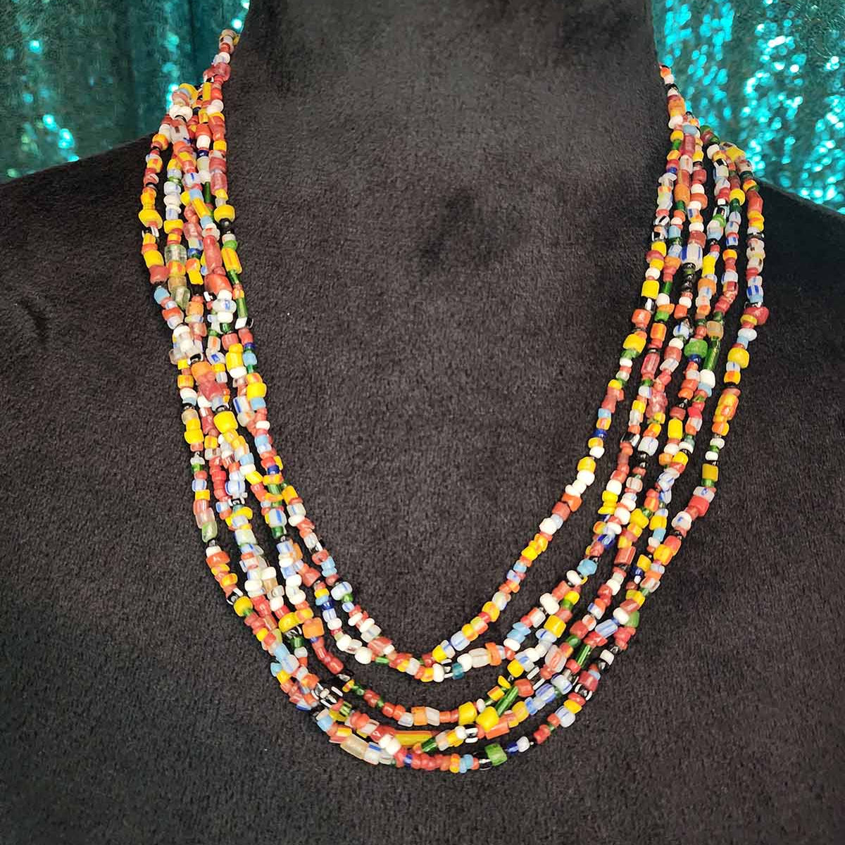Long  Multi-colored Beaded Wrap Necklace