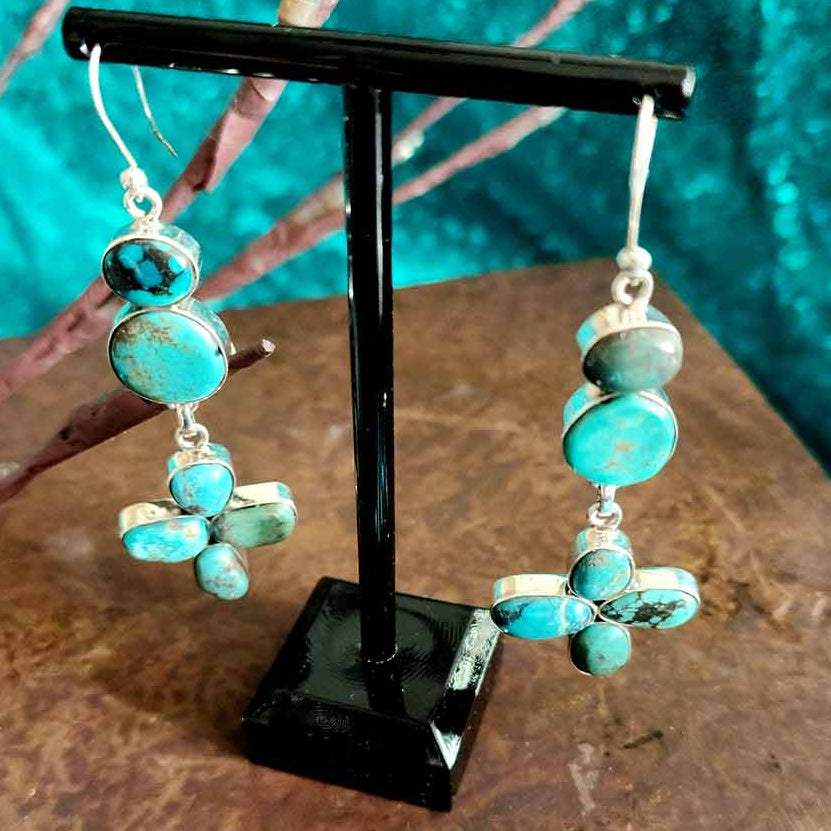 Vintage Natural Kingman Turquoise Dangle Earrings 925 Sterling Silver