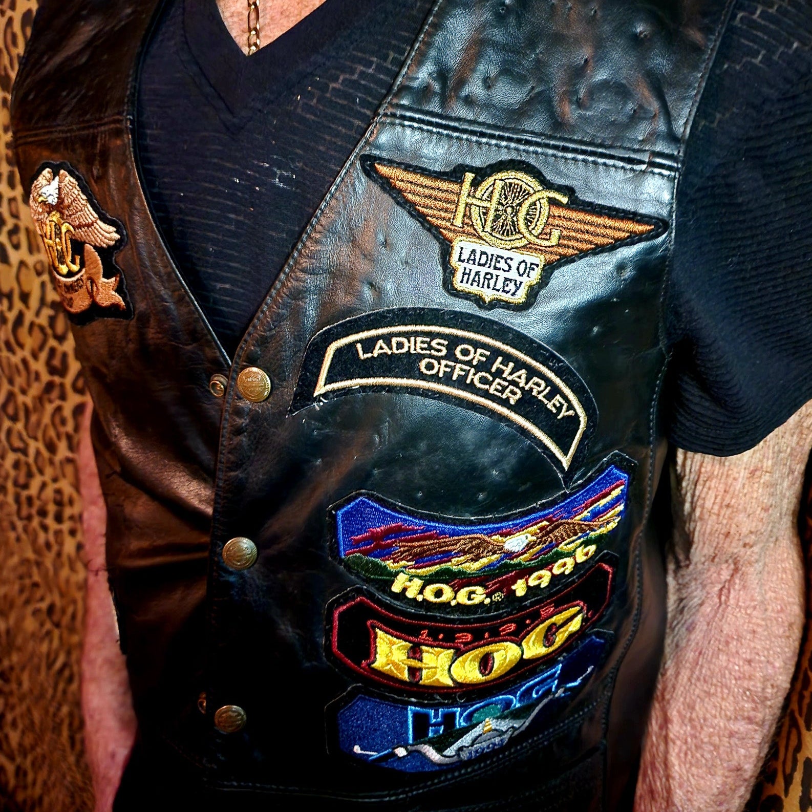 Harley Davidson Hog Black Leather Women’s Vest Patched Bikers Vest