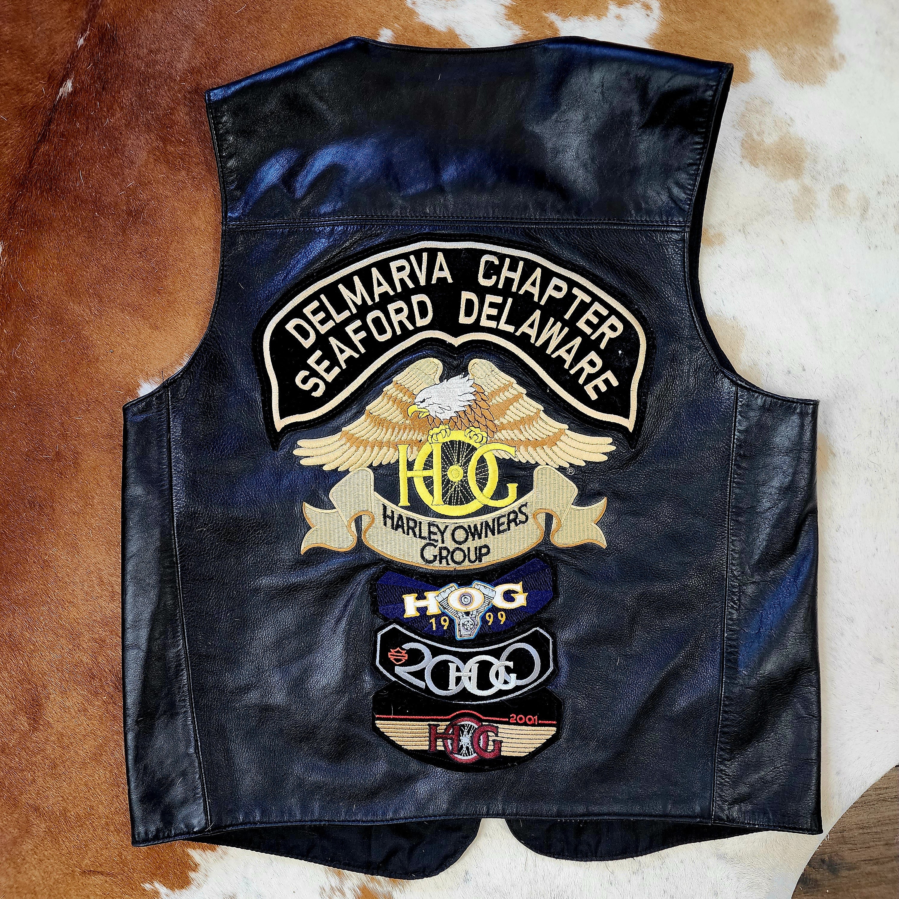 Harley Davidson Hog Black Leather Women’s Vest Patched Bikers Vest