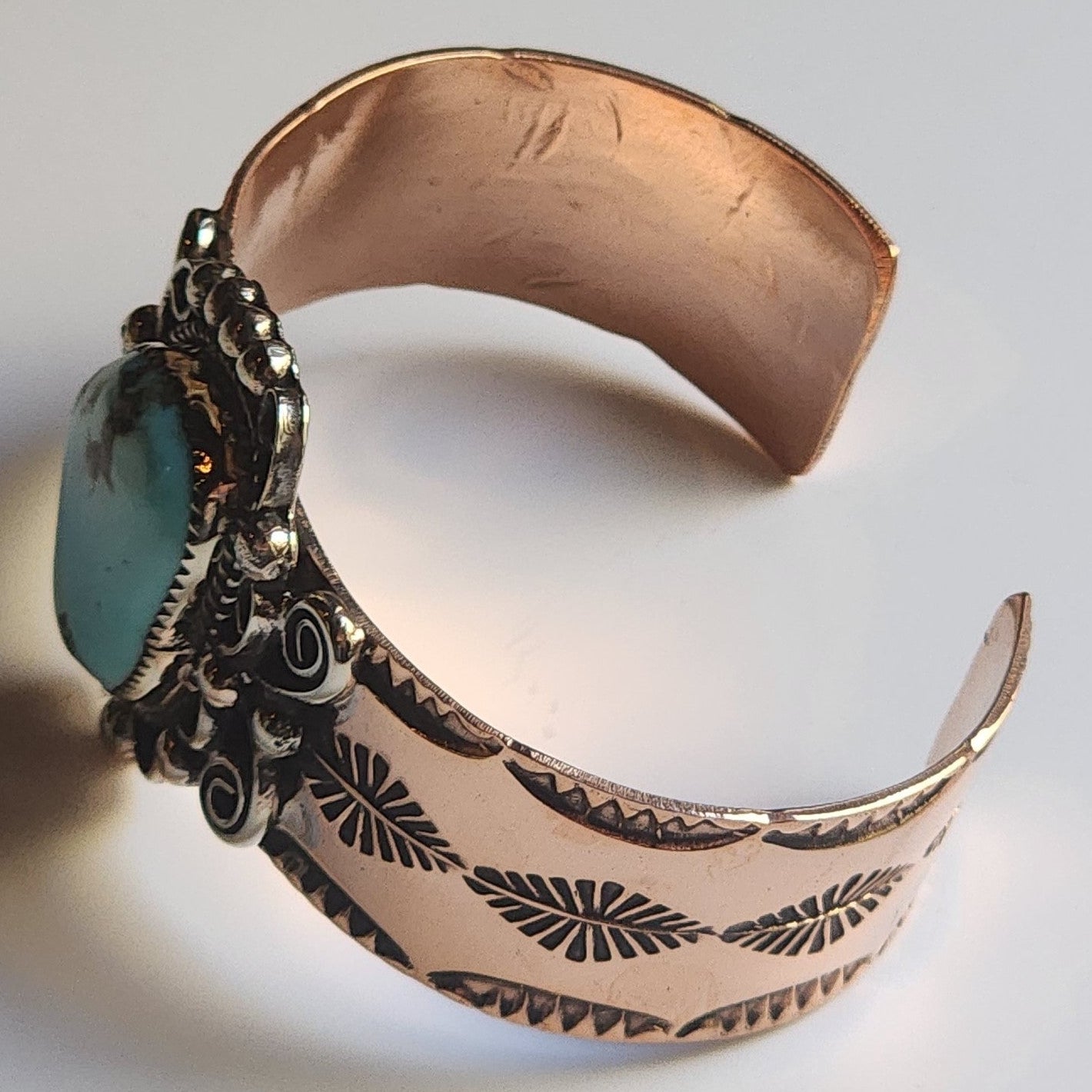 Navajo Indian Copper & Turquoise Cuff Bracelet by Cleveland