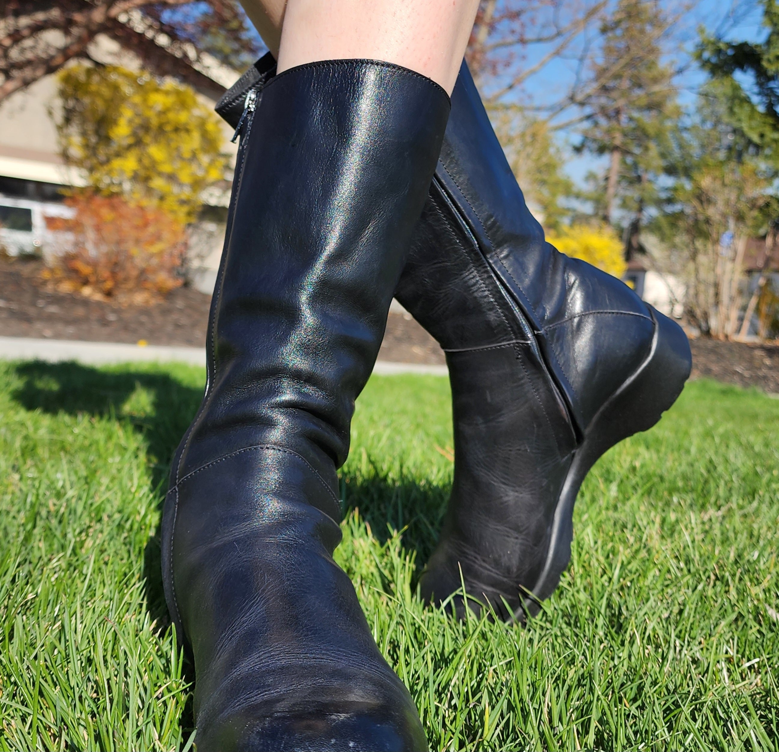 custom nation black leather biker boots womens size 9 mid calf moto boots