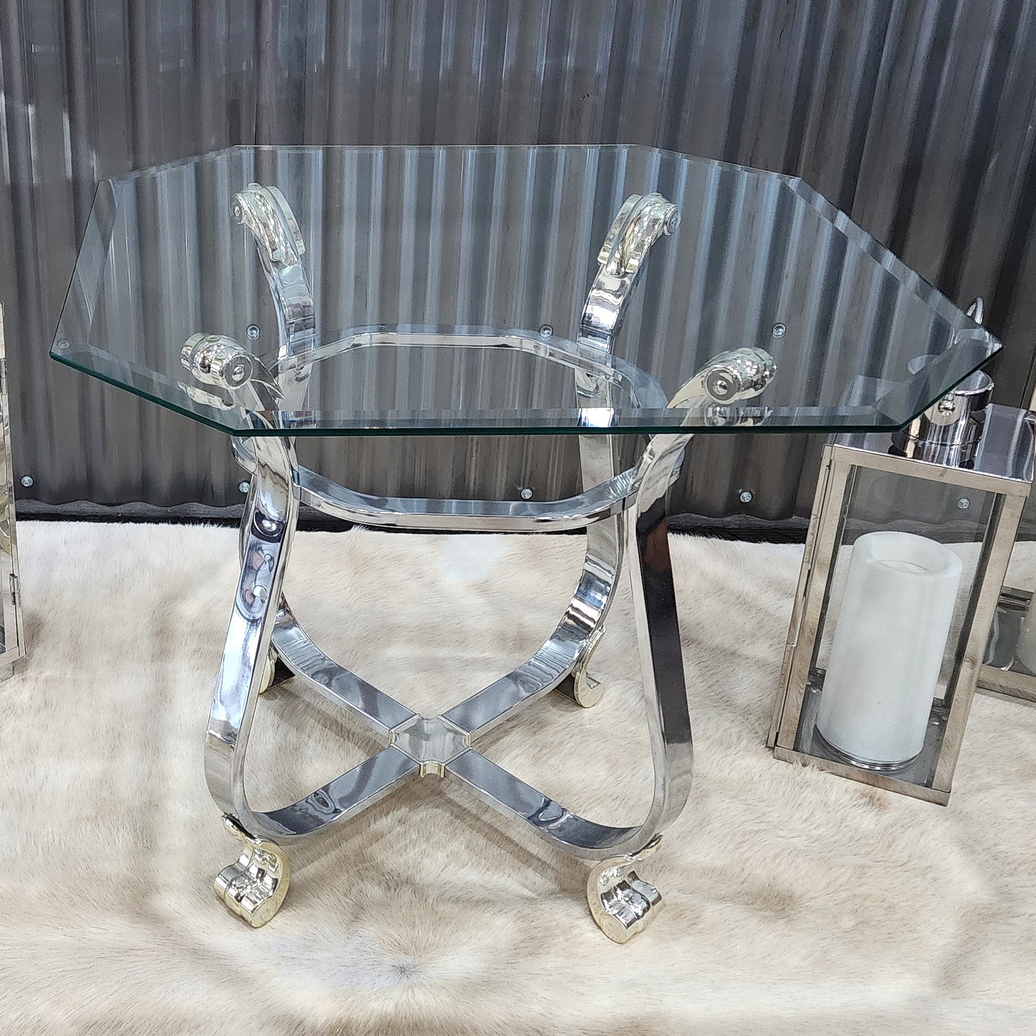 Kreiss Beveled Glass Chrome Body Square Side Table