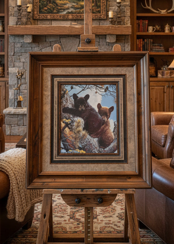 Carl Brenders High Adventure framed black bear cubs print wildlife wall art large 43x48 inches