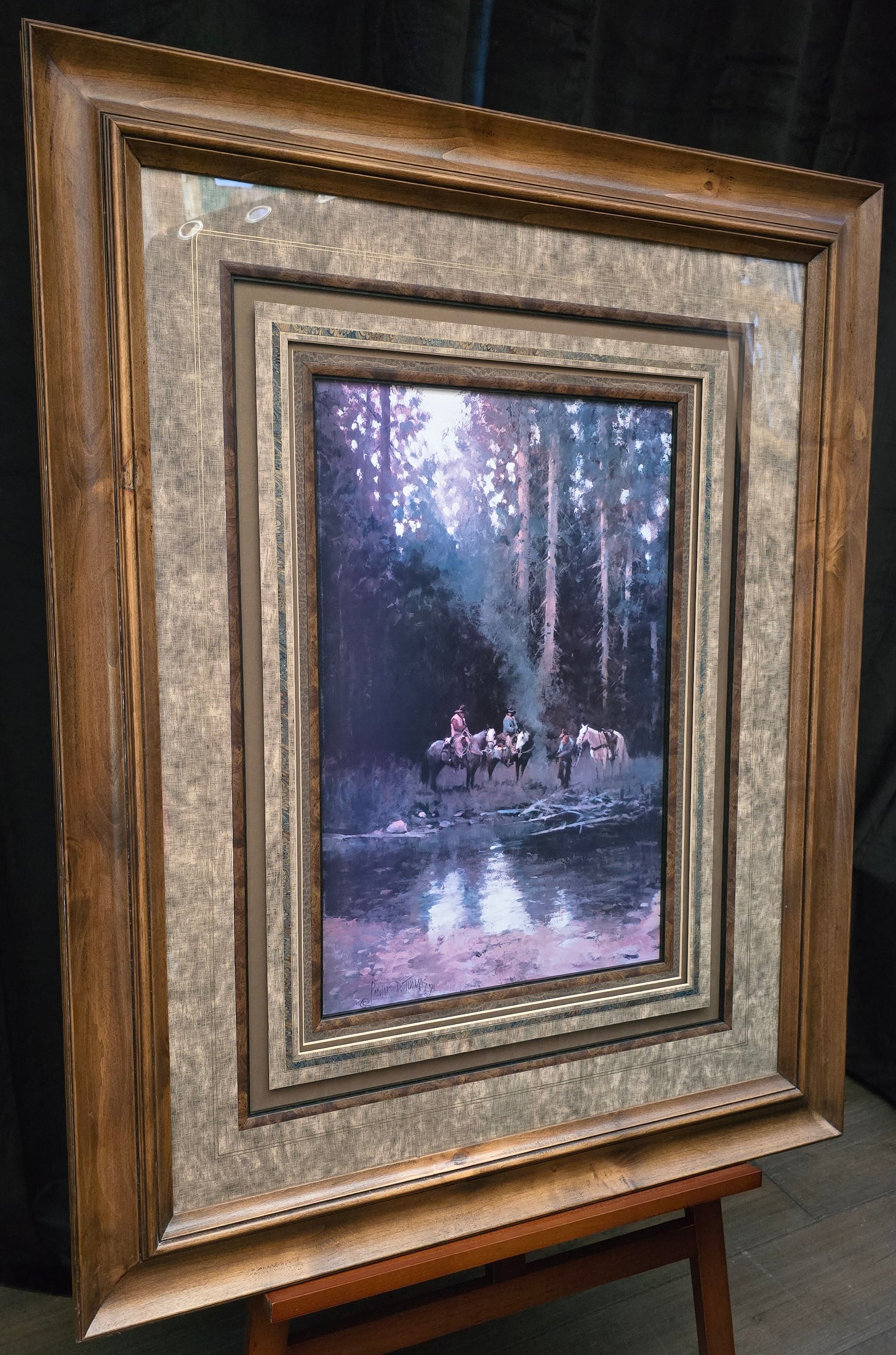 Richard D. Thomas “Breaking Camp” Framed Western Cowboy Print – Large Rustic Wall Art 34.5x43