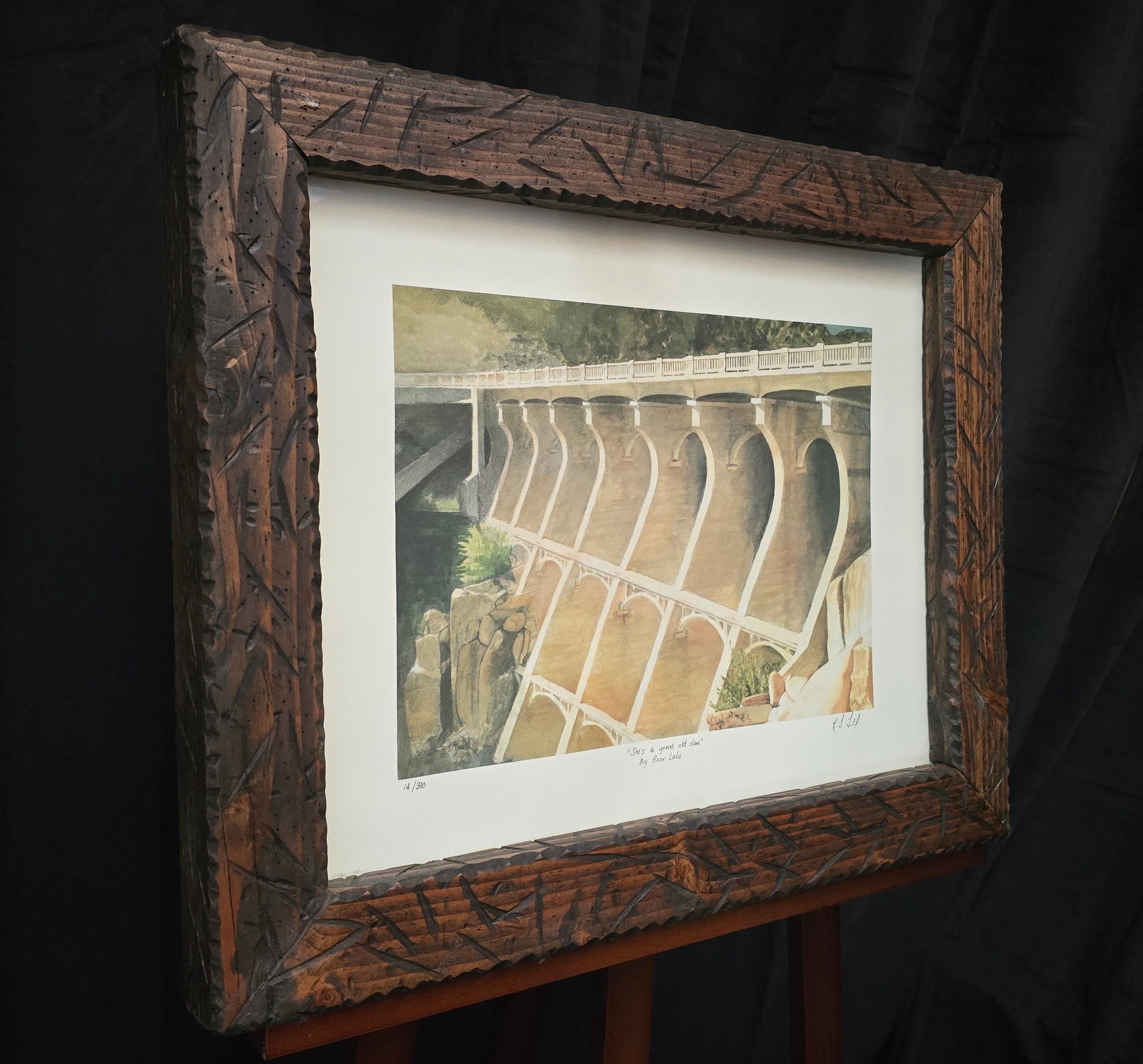 R.T. Todd “She’s A Grand Old Dam” Framed Big Bear Lake Art – Vintage Watercolor Print 24x20