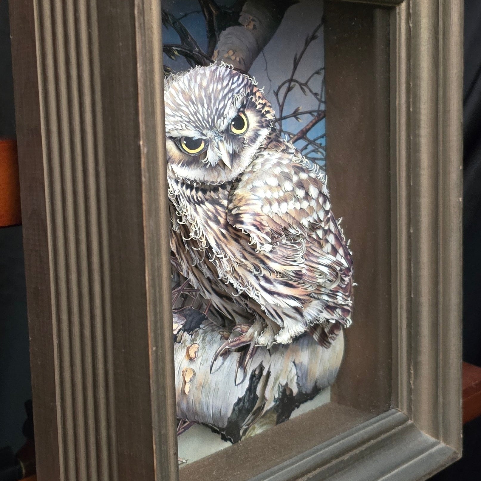 Basil Ede "The Little Owl" Paper Cut 3-Dimensional Print Decoupage Shadow Box
