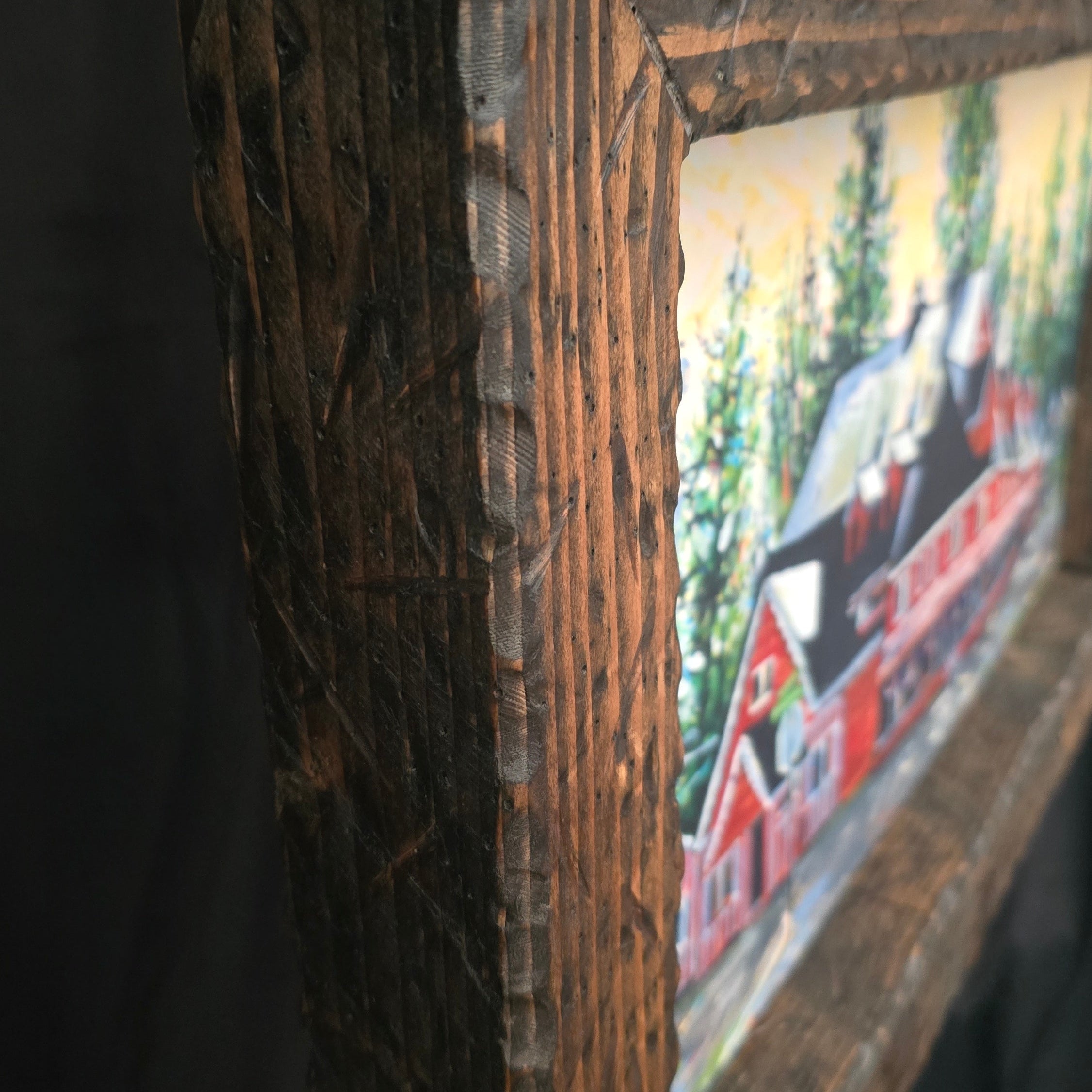 Original Diane Stegman Painting of Fawn Lodge – Custom Solid Wood Framed Big Bear Historical Artwork