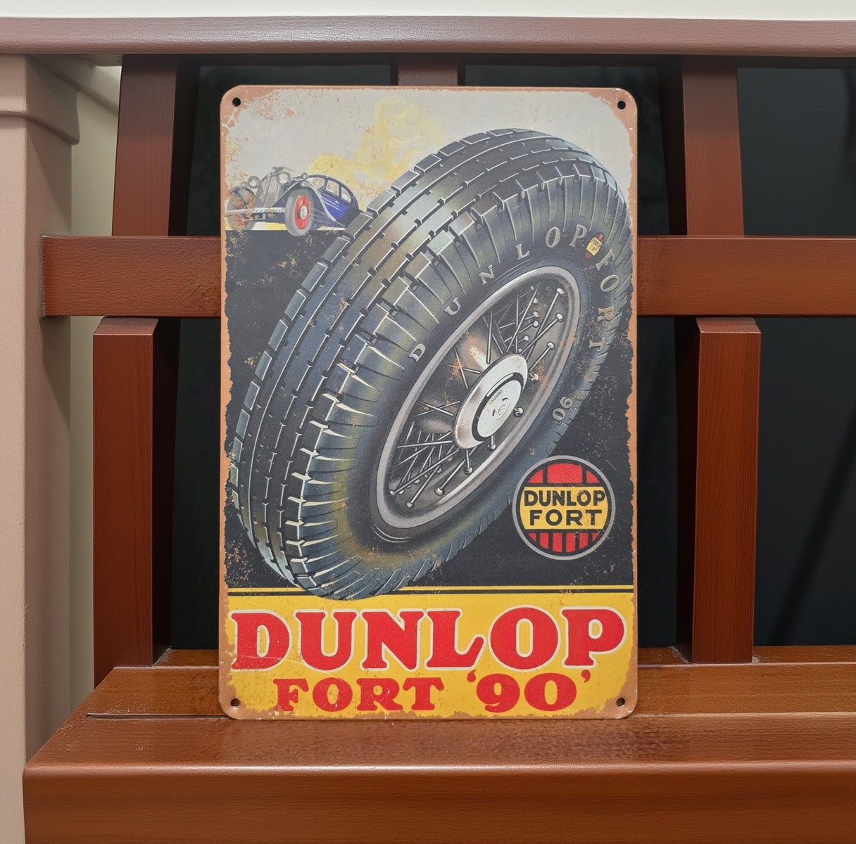 Vintage-style metal advertisement tin sign featuring retro Americana, automotive, gasoline, soda, and garage-themed artwork with distressed classic graphics and nostalgic decor styling.