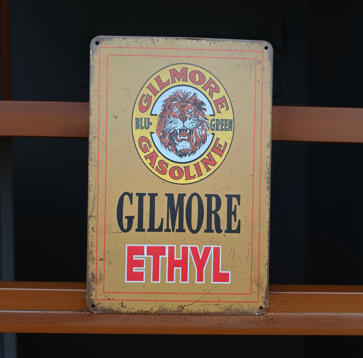 Vintage-style metal advertisement tin sign featuring retro Americana, automotive, gasoline, soda, and garage-themed artwork with distressed classic graphics and nostalgic decor styling.