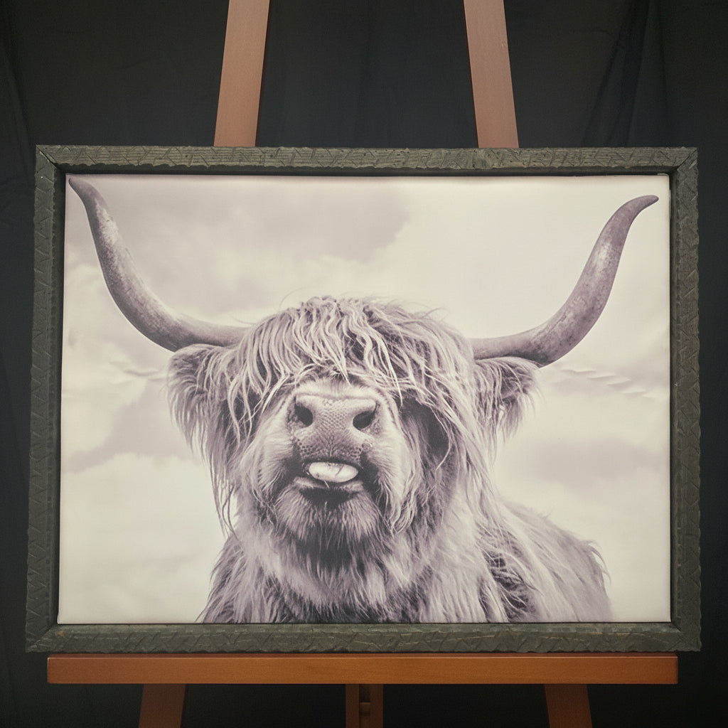 Black and White Highland Cow Wall Art Print