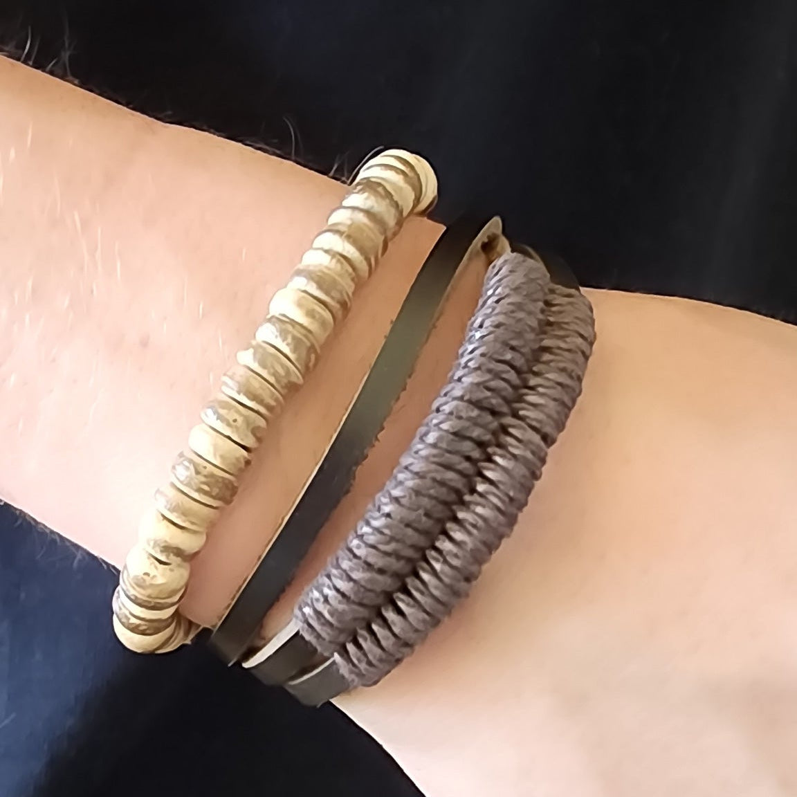 Brown Wooden Bead Stretchy Bracelet