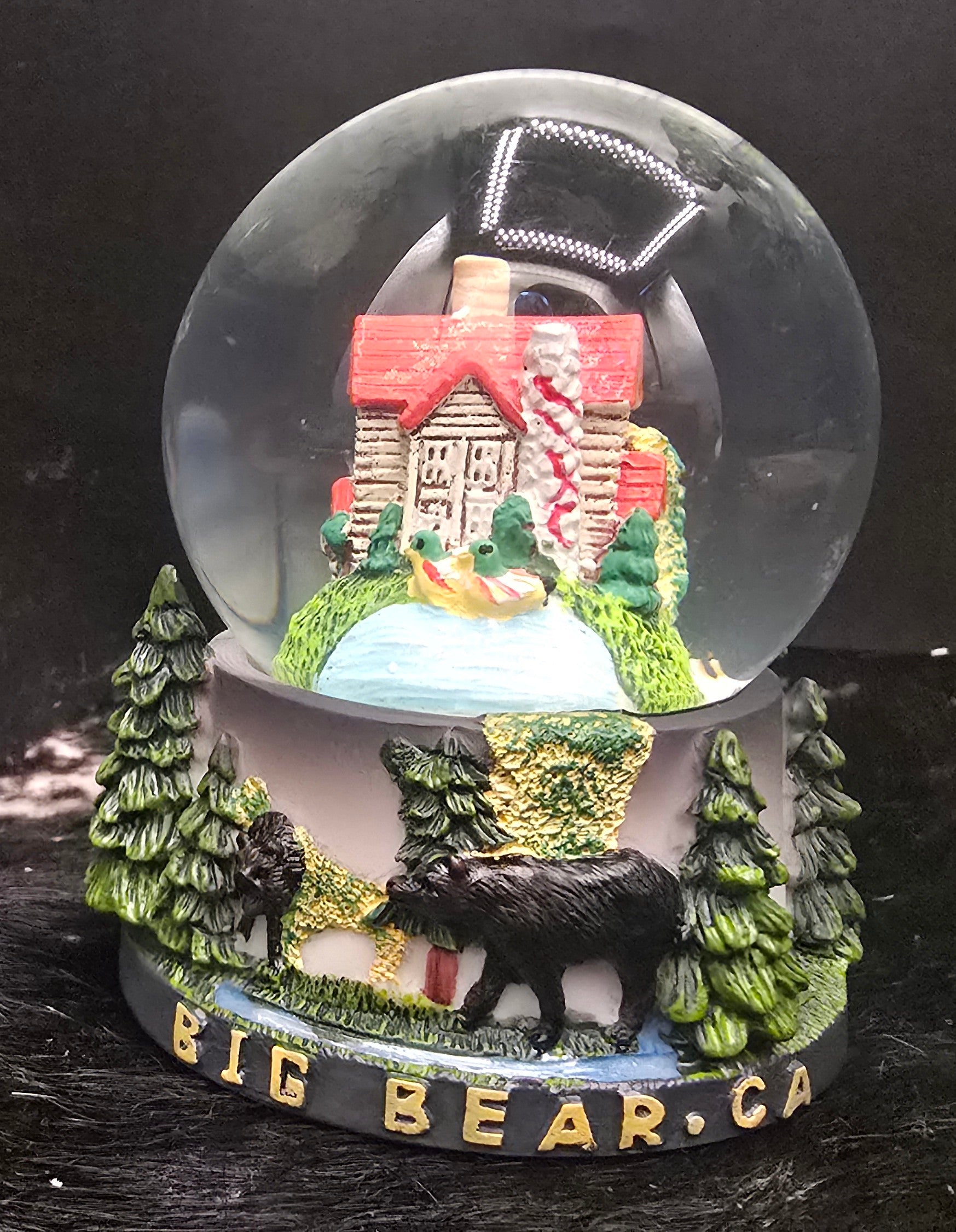 Big Bear California Cabin Snow Globe Bear Forest Souvenir 3.5 Inch