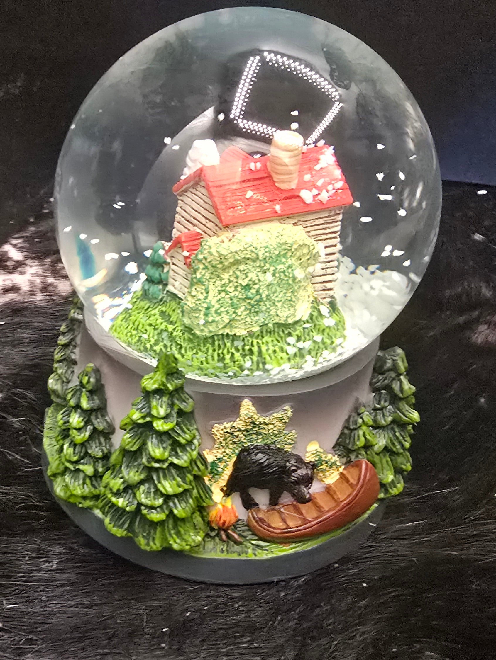 Big Bear California Cabin Snow Globe Bear Forest Souvenir 3.5 Inch