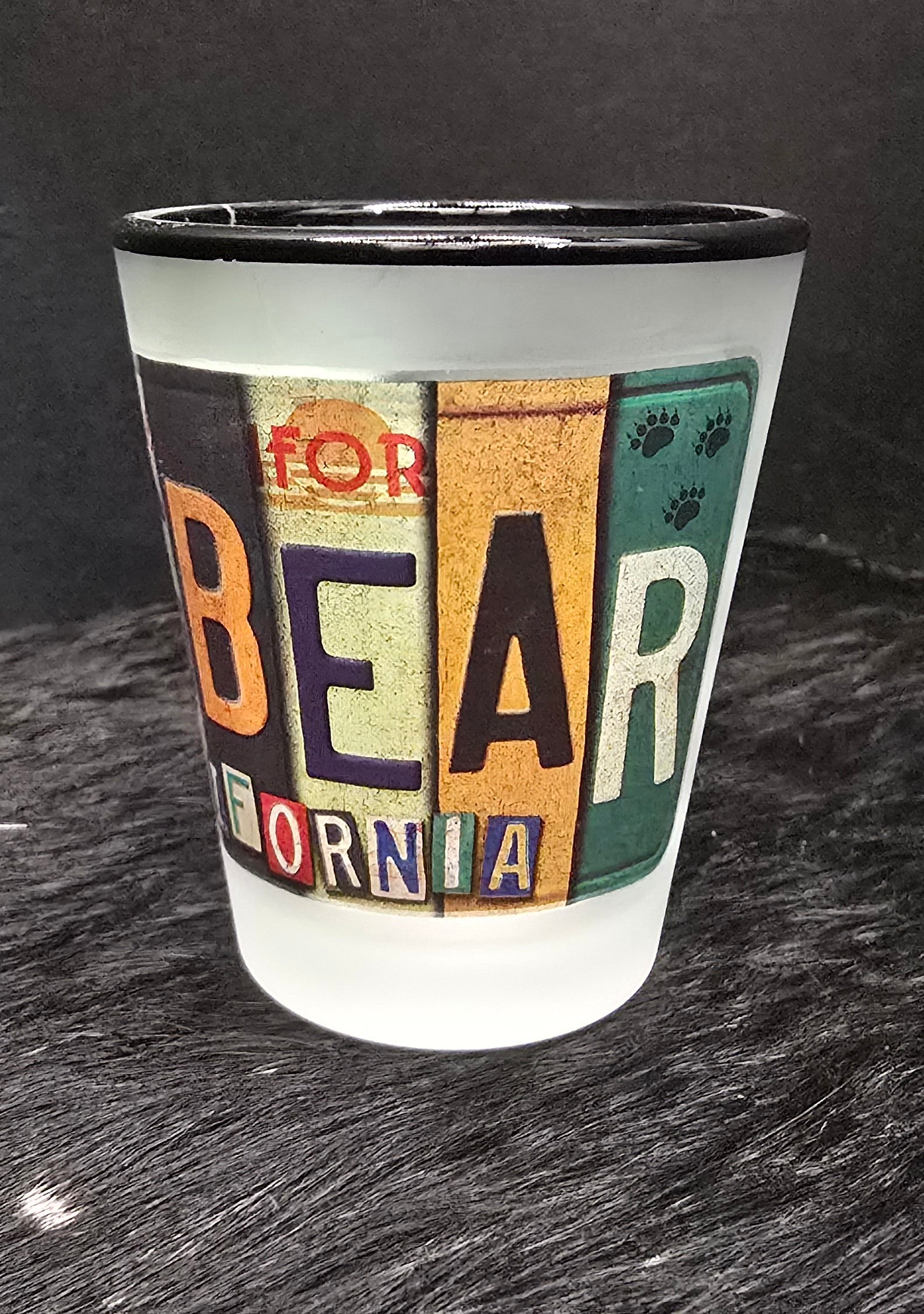 Big Bear California Frosted Shot Glass License Plate Collage Design Souvenir