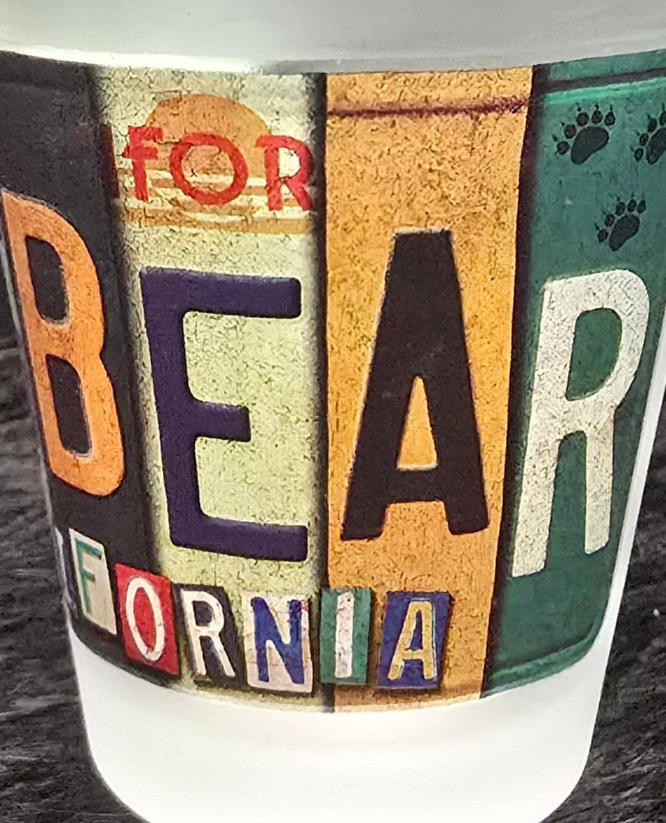 Big Bear California Frosted Shot Glass License Plate Collage Design Souvenir
