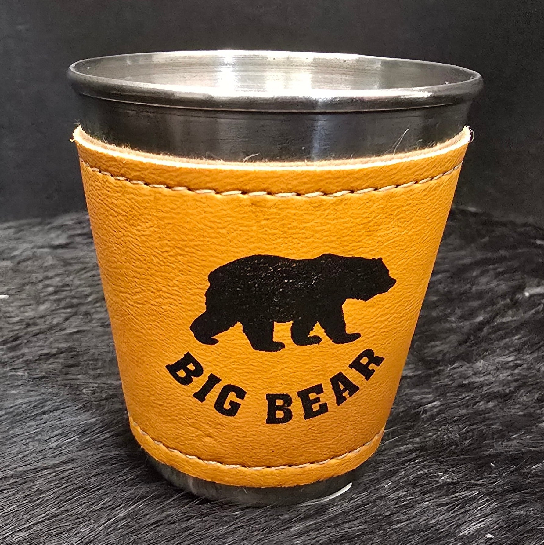 Big Bear Faux Leather Wrapped Stainless Steel Shot Glass