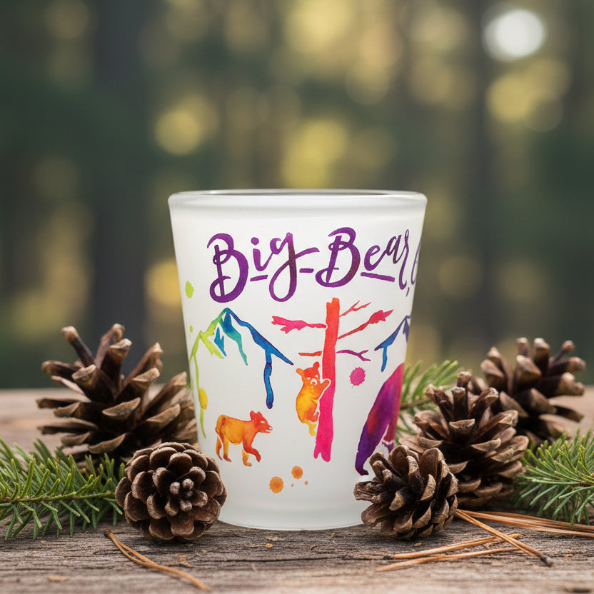 Big Bear California Watercolor Drip Shot Glass
