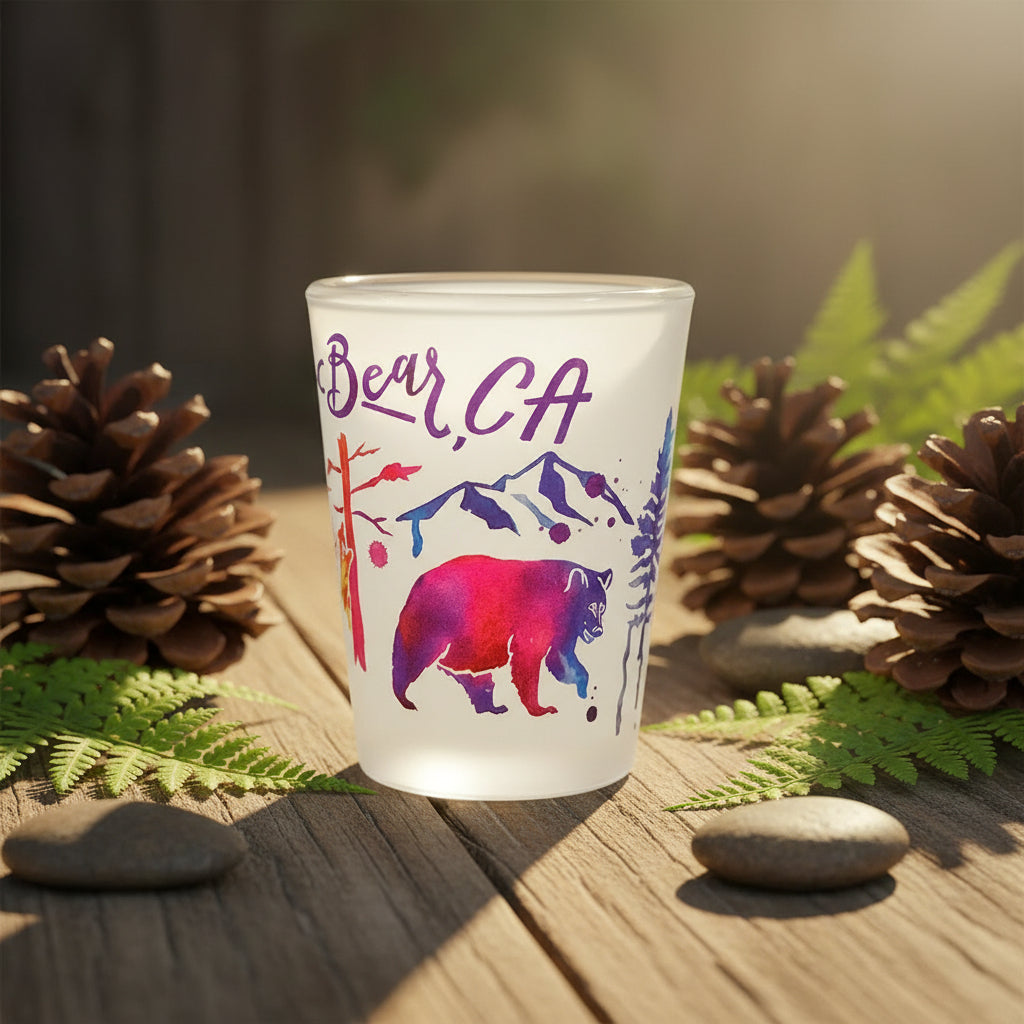 Big Bear California Watercolor Drip Shot Glass