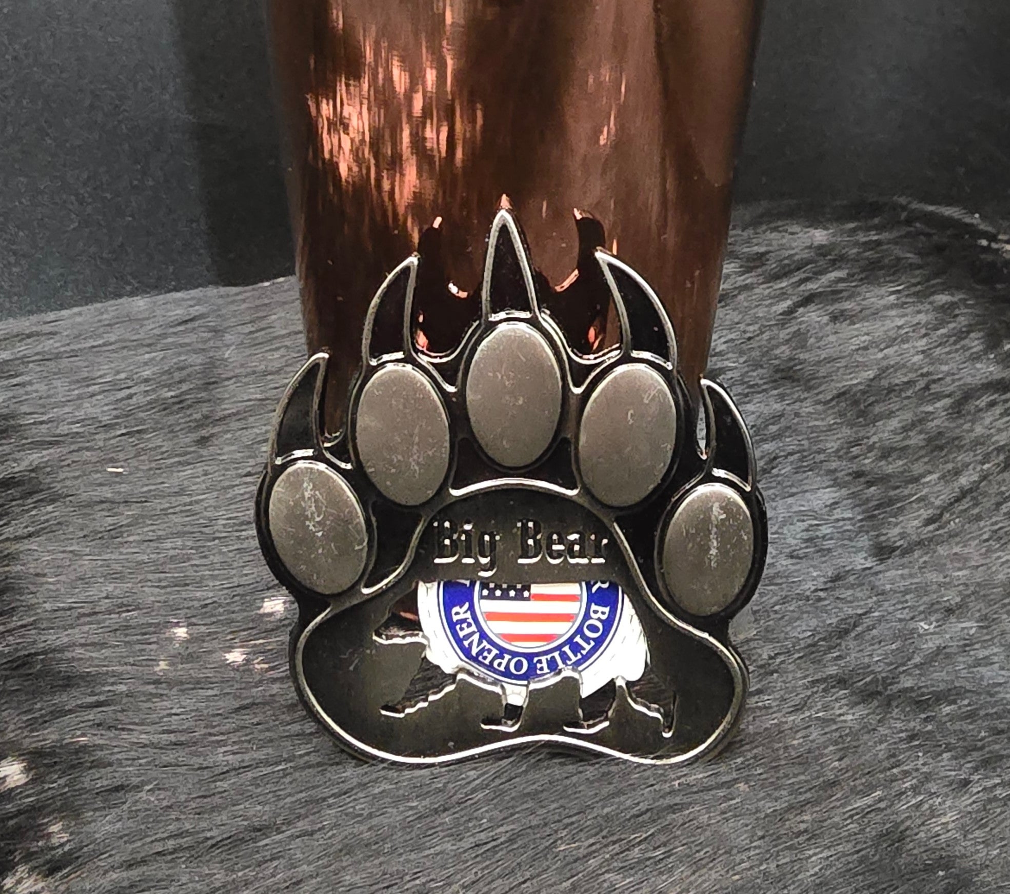 big bear california bear paw shaped metal bottle opener magnet measuring 3 by 2.75 inches with multiple finishes available