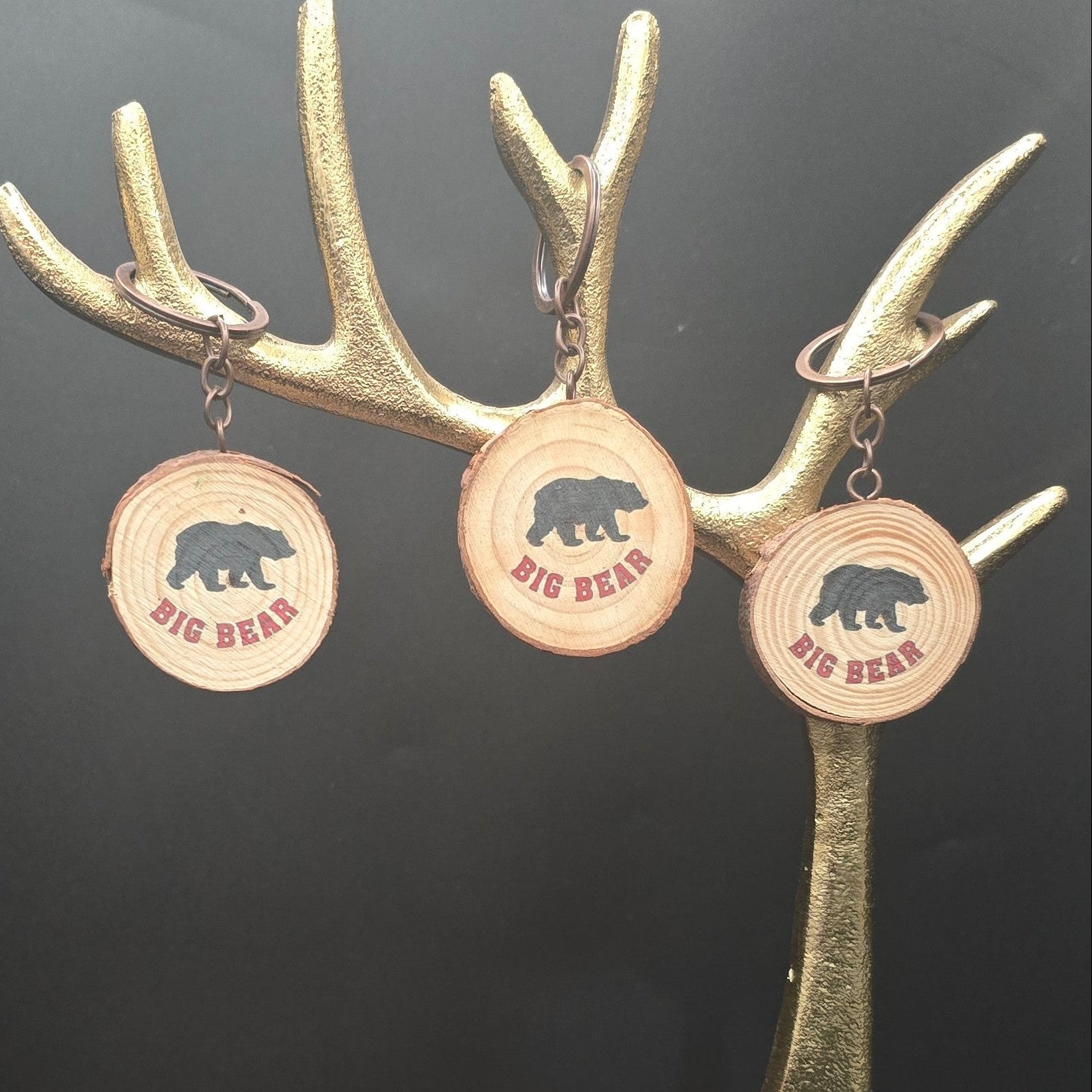 Big Bear Wood Burned Disk Black Bear Keychain