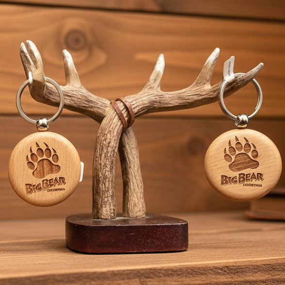Big Bear California Wooded Laser Engraved Bear Paw Key Chain