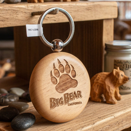 Big Bear California Wooded Laser Engraved Bear Paw Key Chain