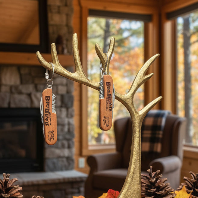 Big Bear California Laser Engraved Wood 7 Piece Pocket Knife Keychain