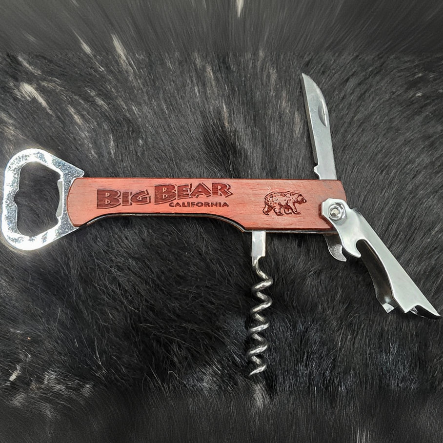 Big Bear California Wood Laser Engraved Corkscrew Bottle Opener Keychain