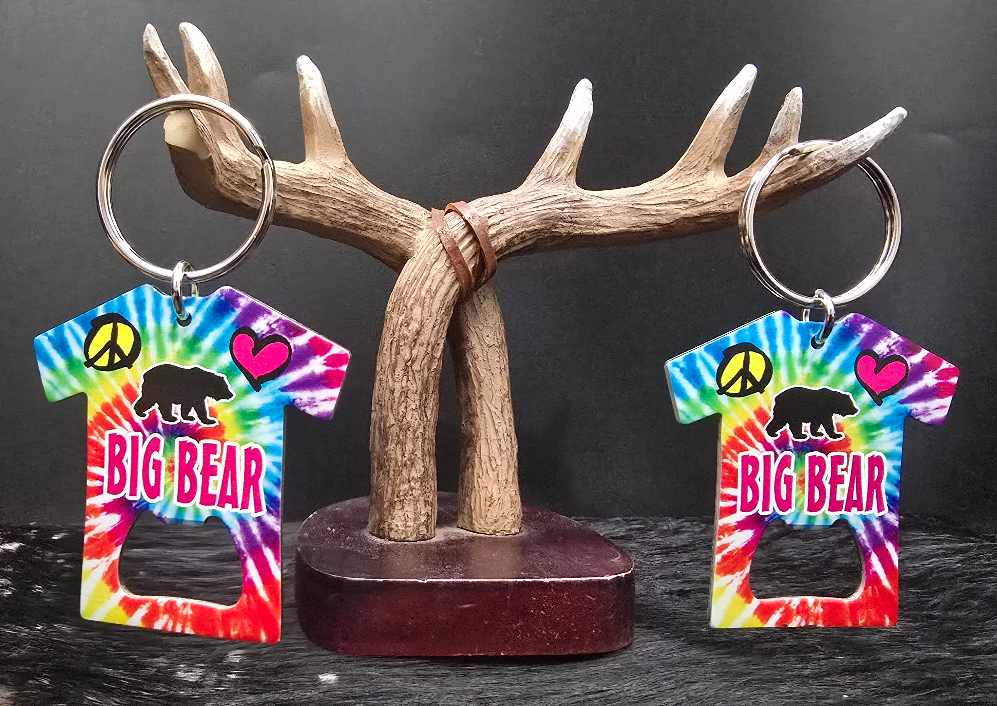 big bear tie dye bottle opener keychain peace love bear souvenir