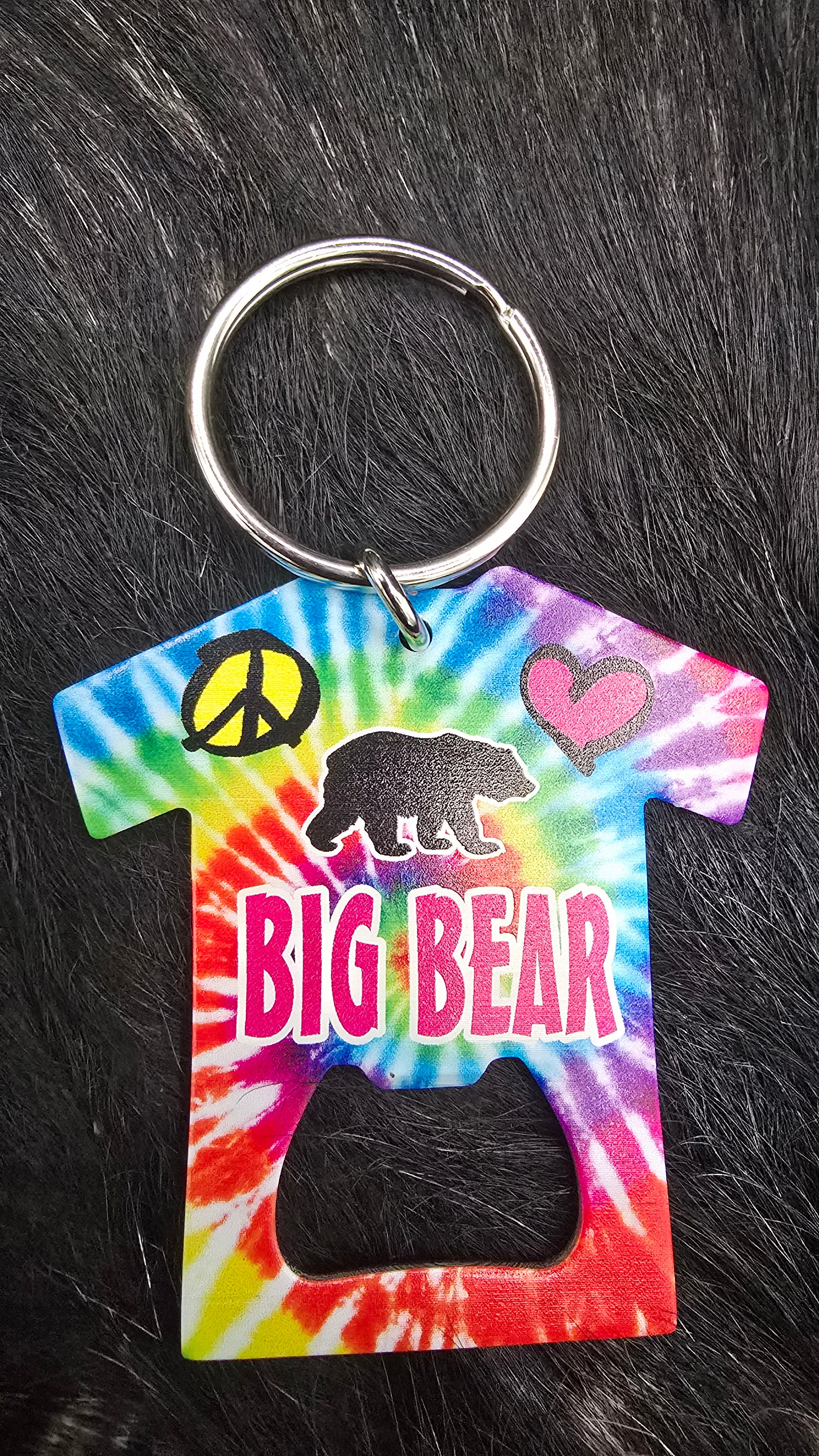 big bear tie dye bottle opener keychain peace love bear souvenir