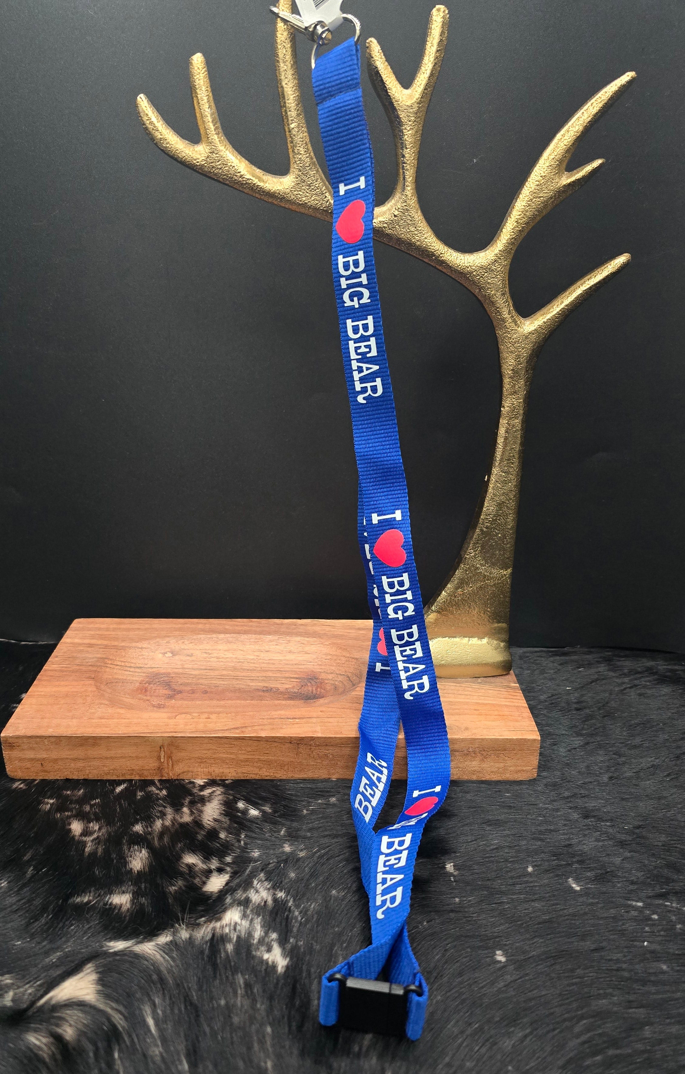 blue i love big bear california wrist lanyard keychain with metal clasp attachment