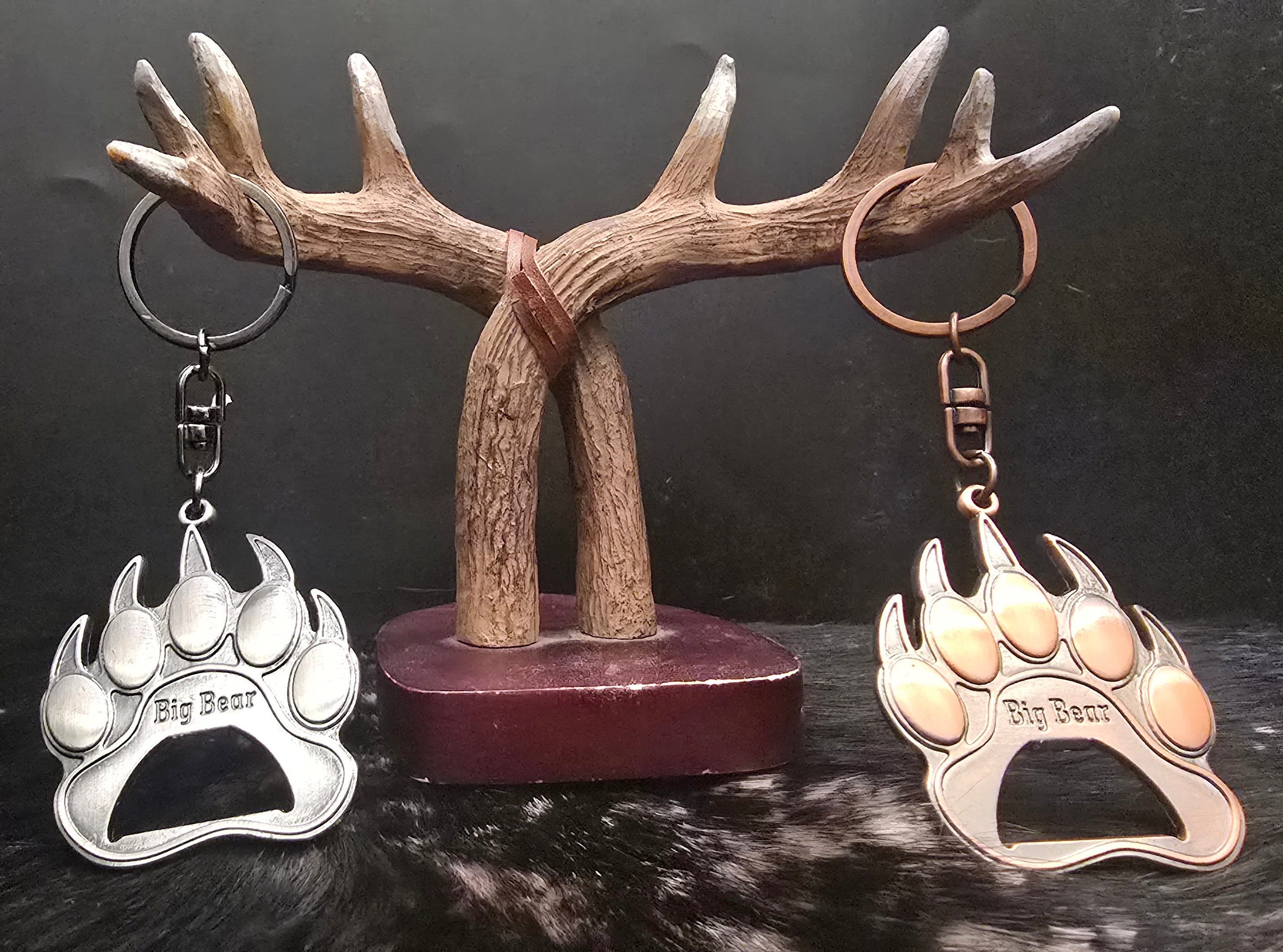 big bear california bear paw keychain copper and silver