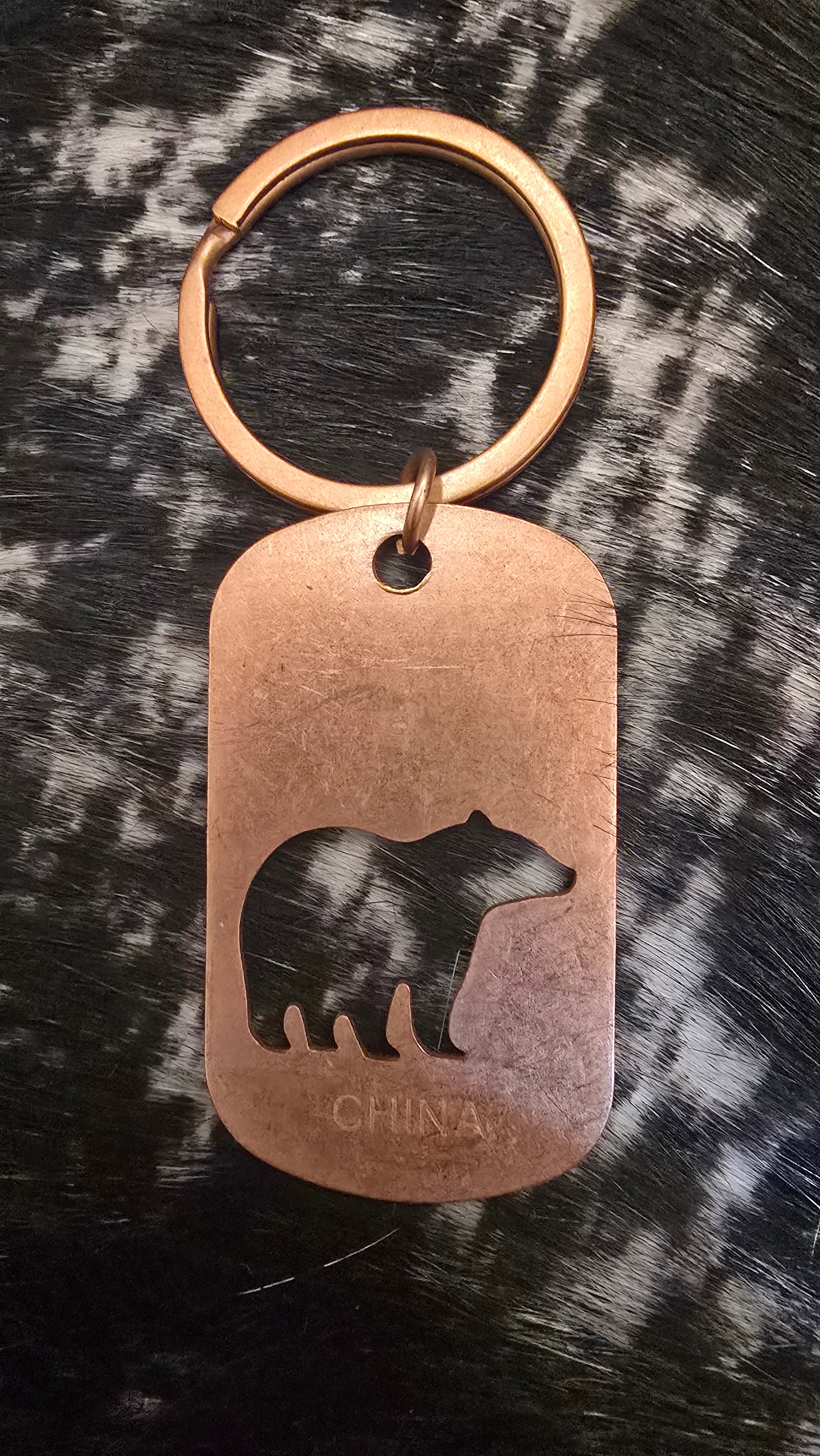 Big Bear California Bear Silhouette Keychain Copper Tone Metal Tag Souvenir